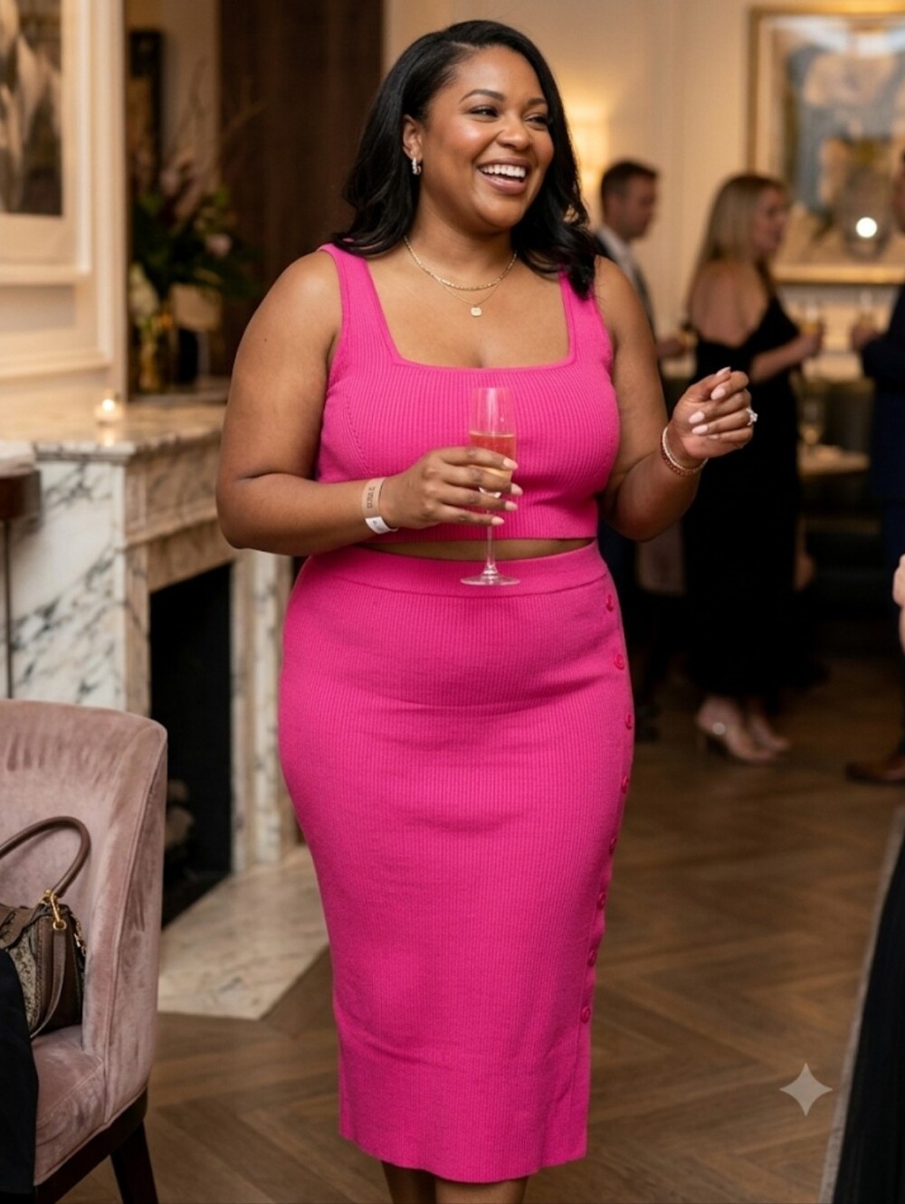 Lita By Ciara High-Waist Ribbed Midi Skirt Set Hot Pink Large New